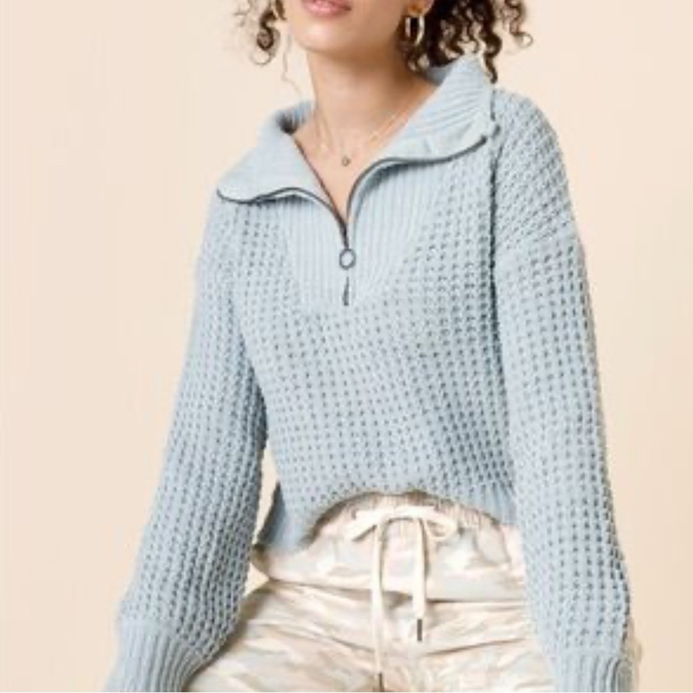 cozy Light Blue waffle knit quarter zip